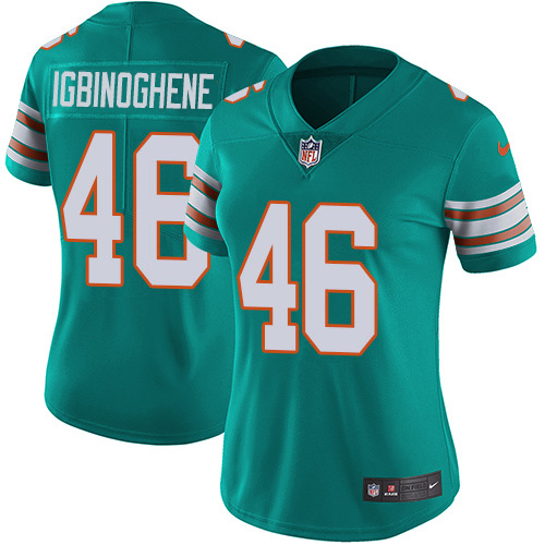 Nike Miami Dolphins #46 Noah Igbinoghene Aqua Green Alternate Women Stitched NFL Vapor Untouchable Limited Jersey->women nfl jersey->Women Jersey